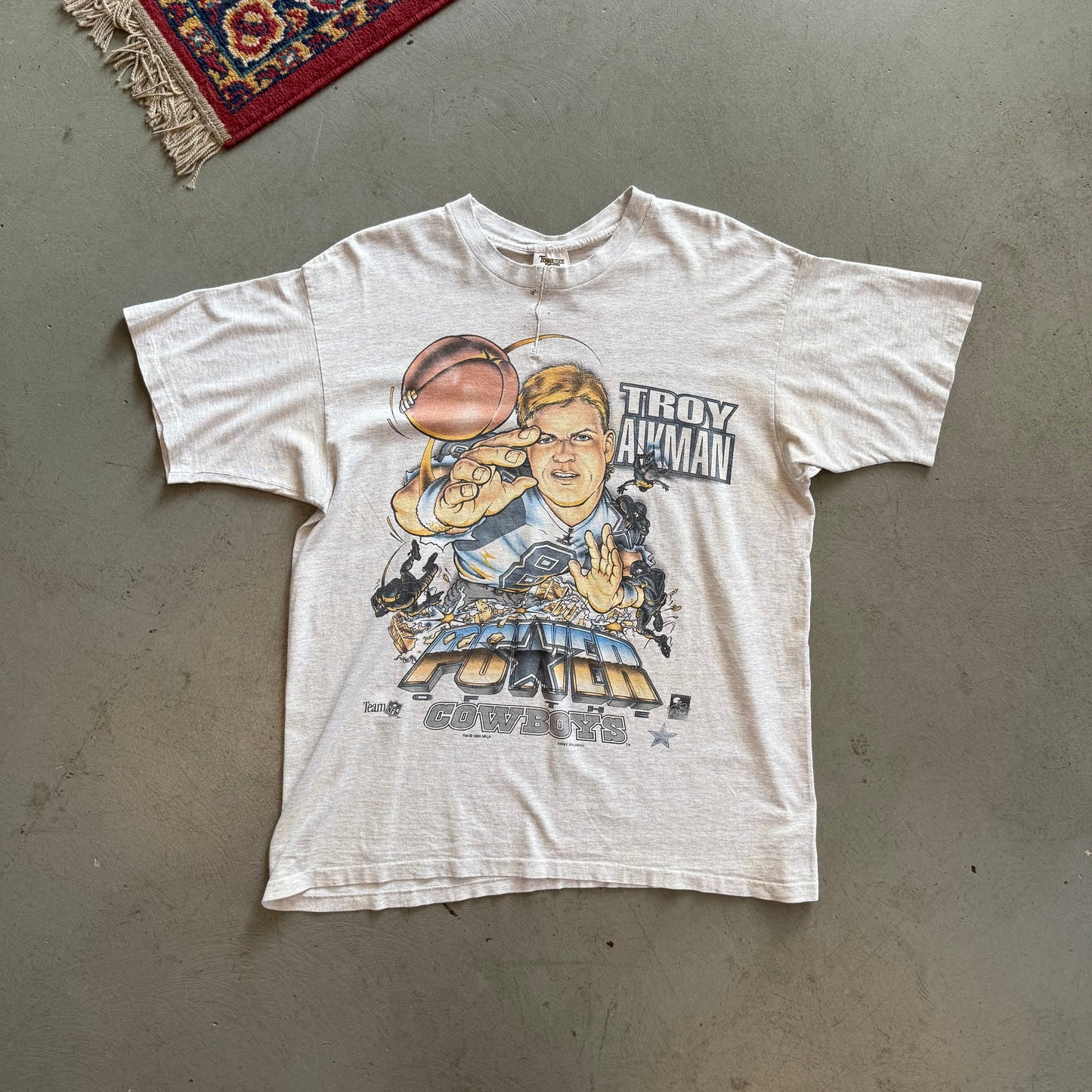 Vintage Troy Aikman Big Head Tee - REPAIRED - XL