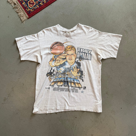 Vintage Troy Aikman Big Head Tee - REPAIRED - XL